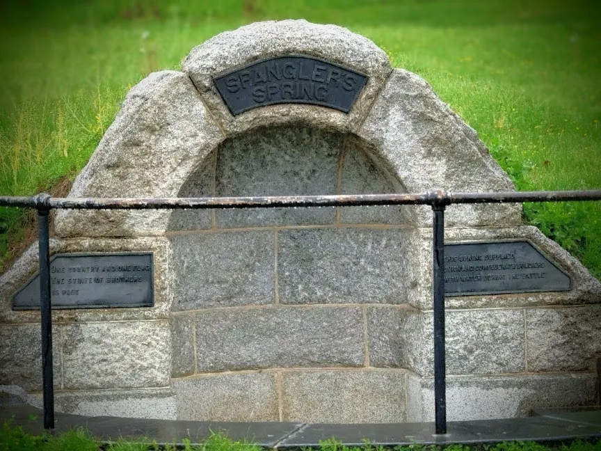 Stone arch marking Spangler’s Spring on the Gettysburg battlefield
